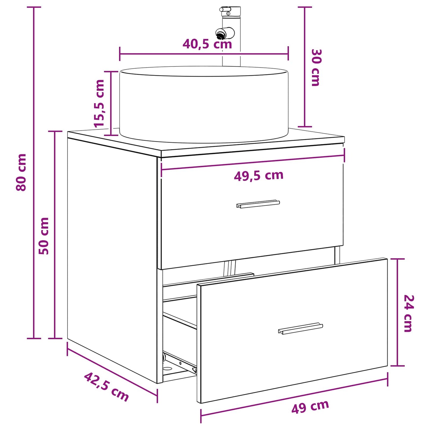 Wall-Mounted Sink Vanity Black Oak 49.5 x 44.5 x 65.5 cm