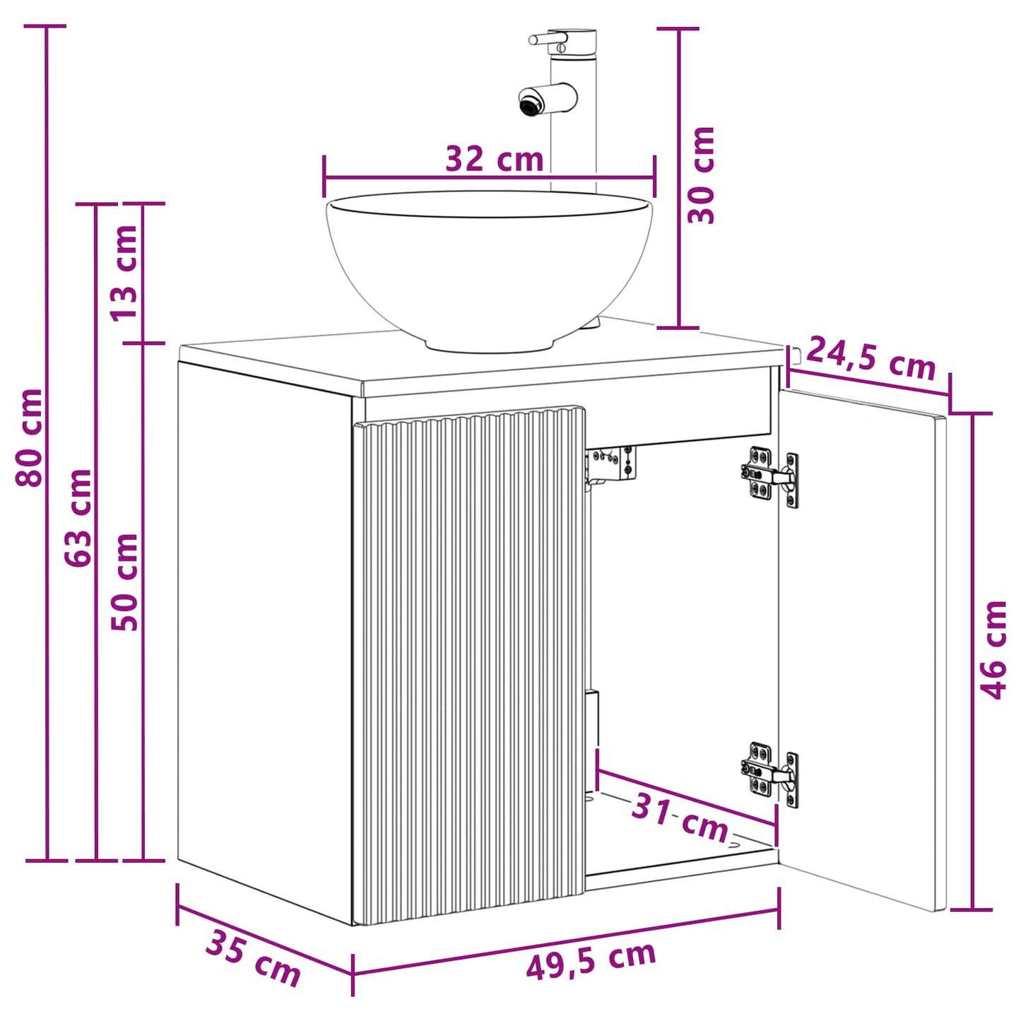 Wall-Mounted Sink Vanity Old Wood 49.5 x 35 x 63 cm
