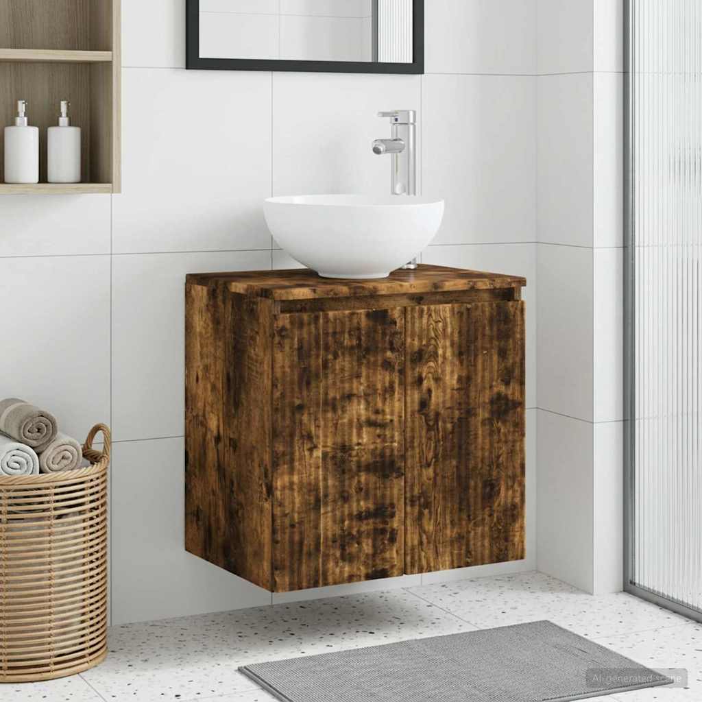 Wall-Mounted Sink Vanity Smoked Oak 49.5 x 41 x 64.5 cm