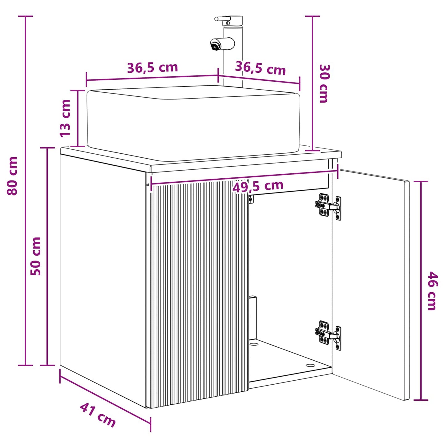 Wall-Mounted Sink Vanity Black 49.5 x 41 x 63 cm
