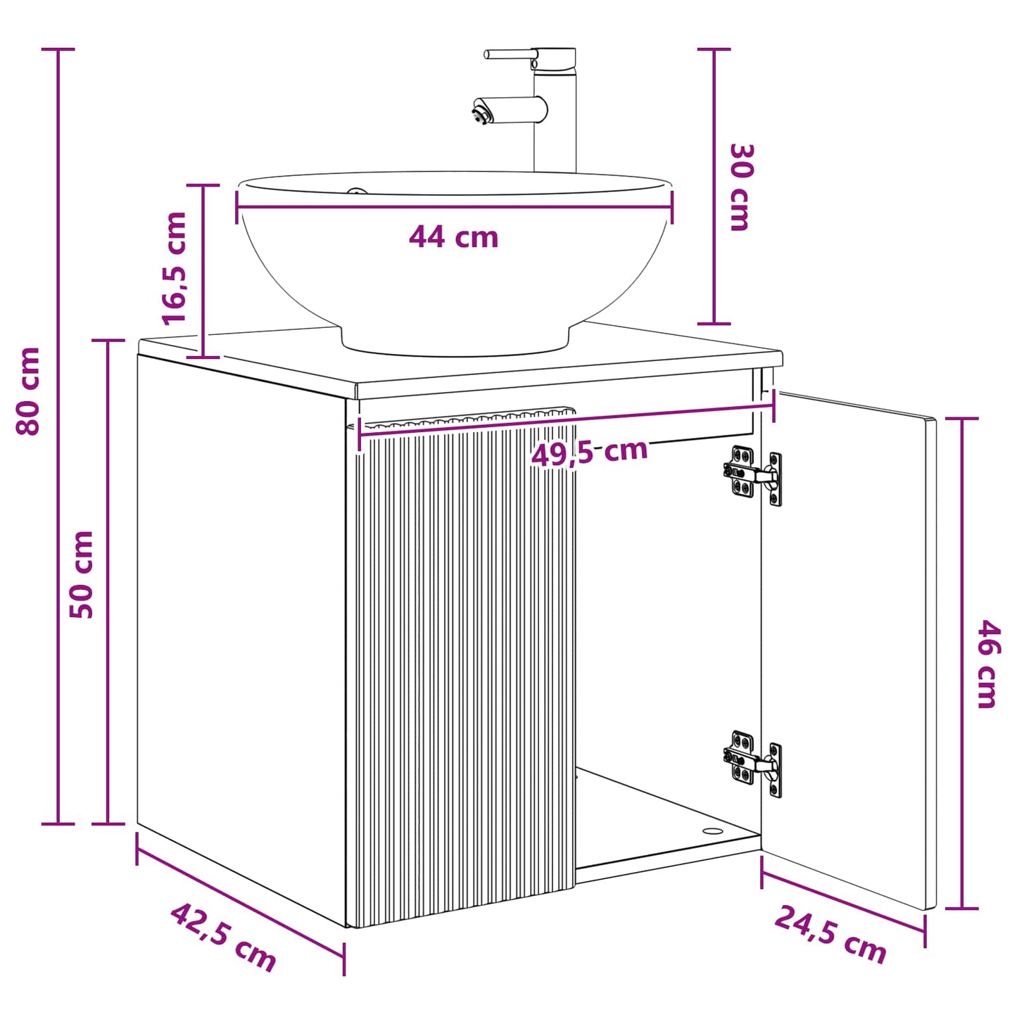 Wall-Mounted Sink Vanity Sonoma Oak 49.5 x 44.5 x 65 cm