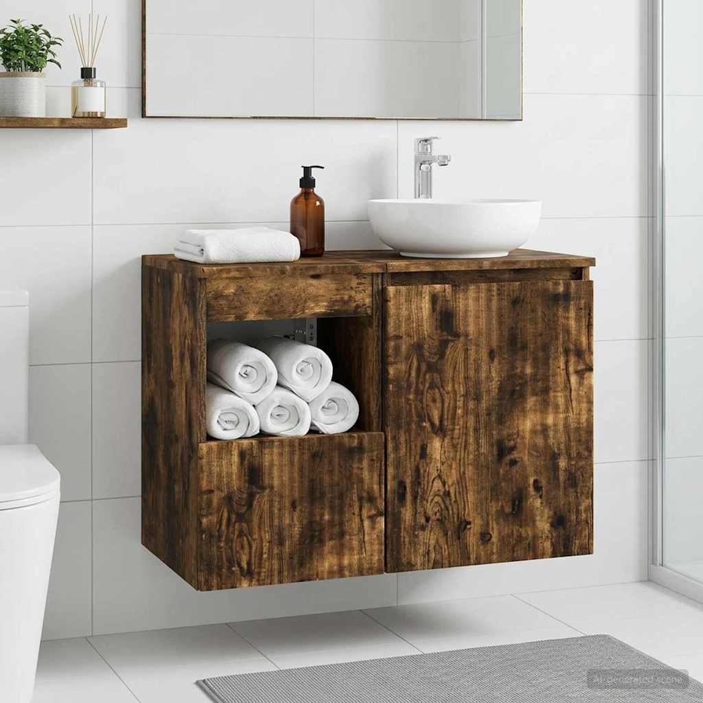 Bathroom Cabinet Smoked Oak 30 x 35 x 50 cm Engineered Wood