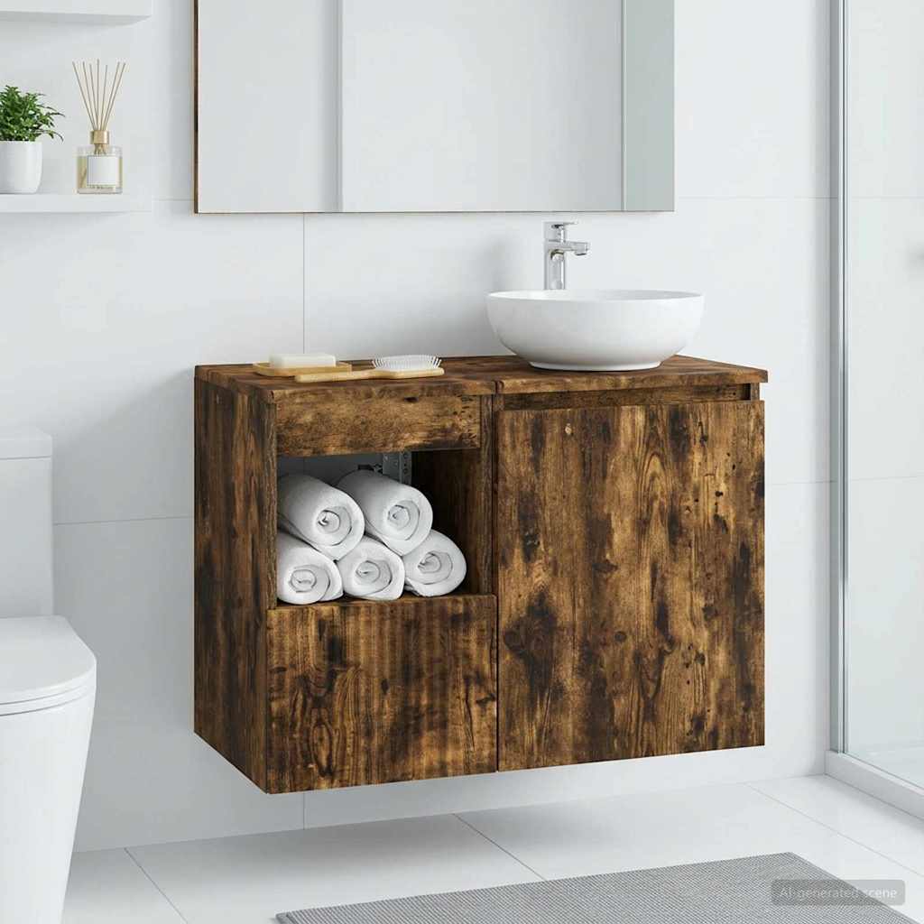 Bathroom Cabinet Smoked Oak 30 x 41 x 50 cm Engineered Wood