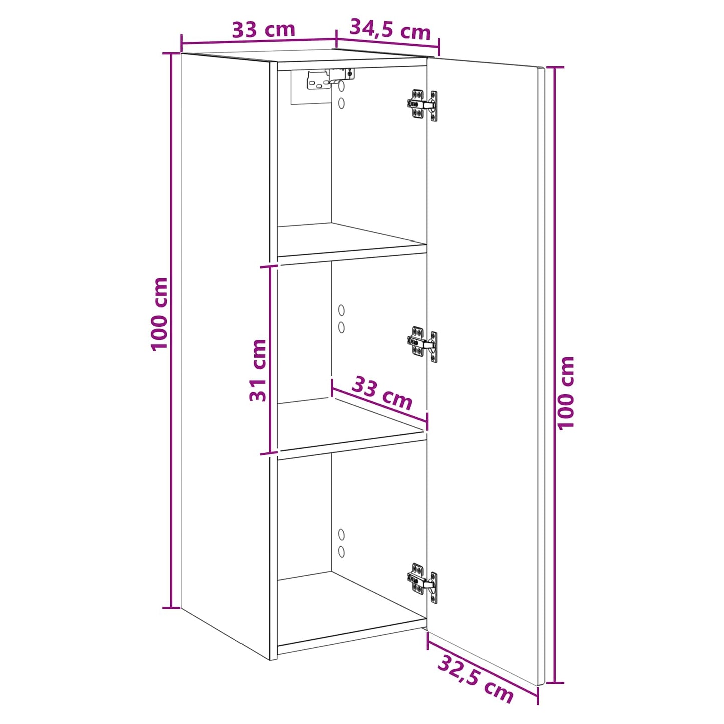 Wall-mounted Bathroom Cabinet Smoked Oak 33 x 34.5 x 100 cm