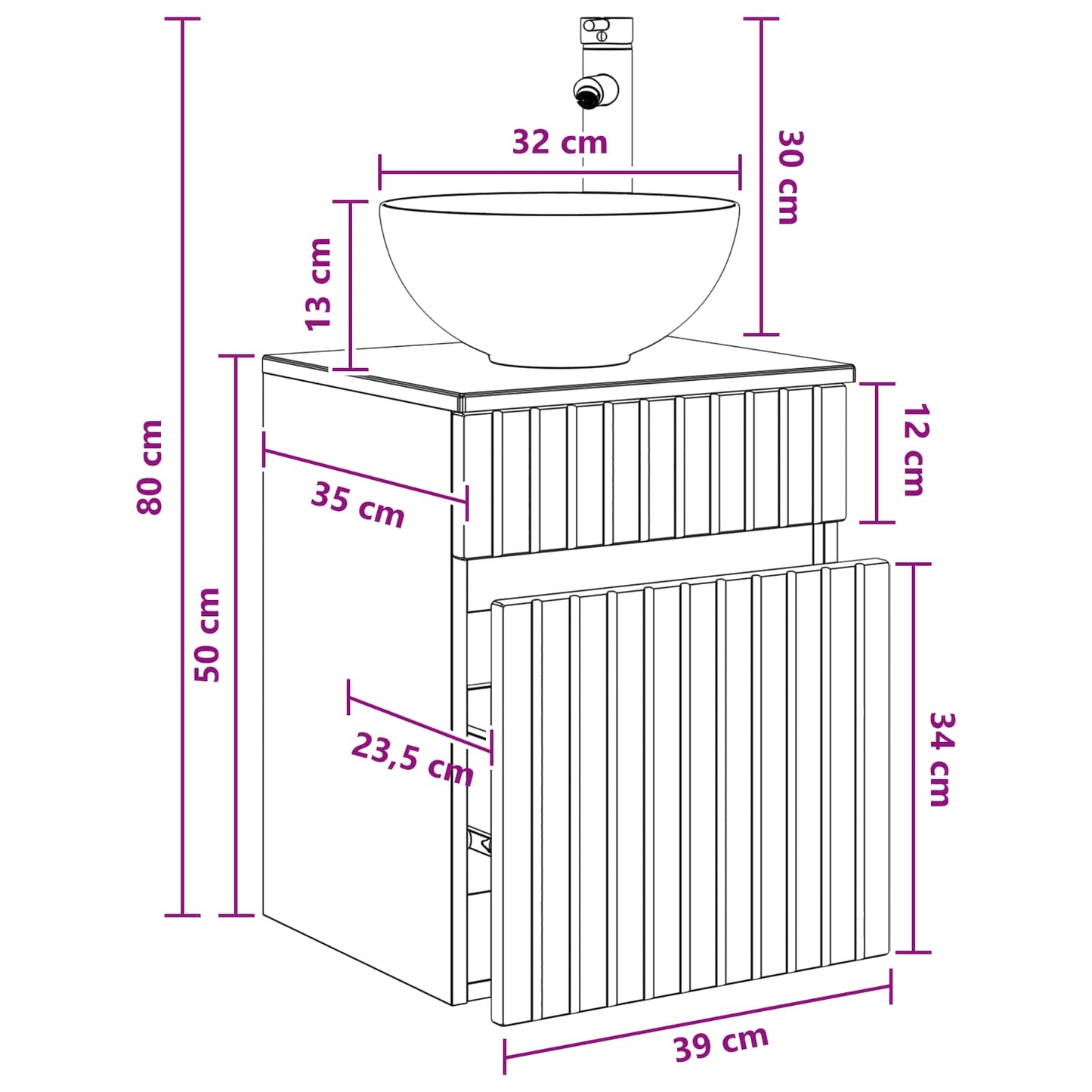Wall-mounted Sink Vanity High Gloss White 39 x 35 x 63 cm