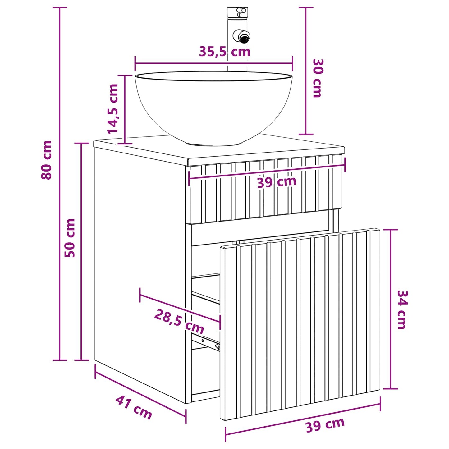Wall-mounted Sink Vanity High Gloss White 39 x 41 x 64.5 cm