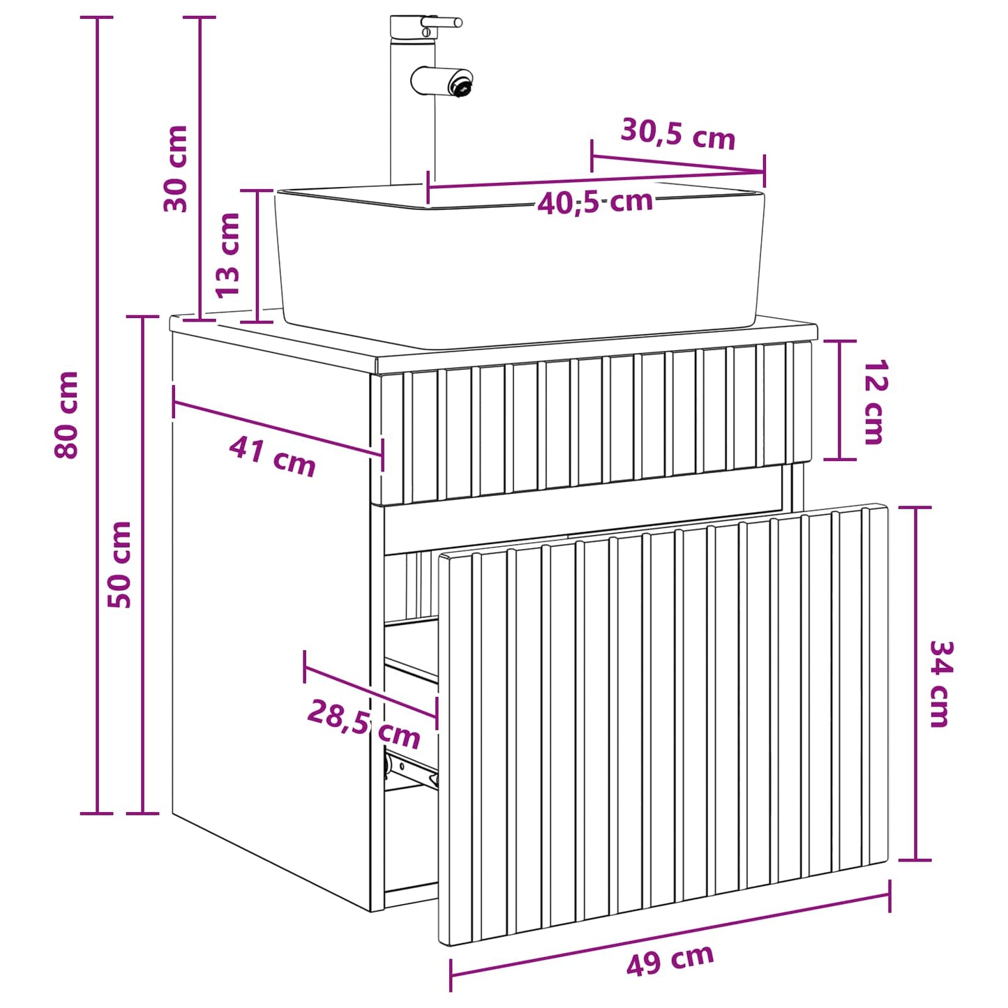 Wall-mounted Sink Vanity Grey Sonoma 49 x 41 x 63 cm