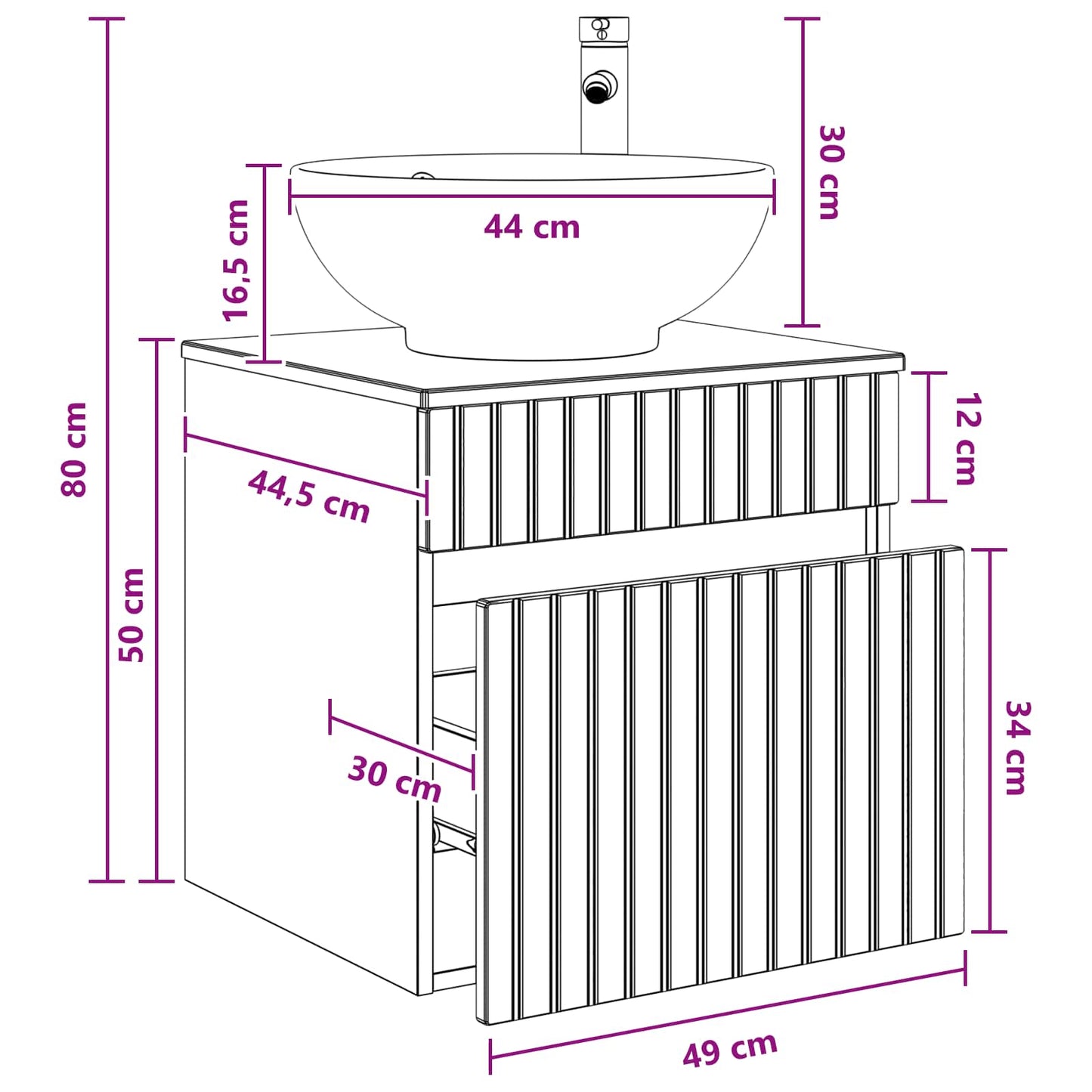 Wall-mounted Sink Vanity Grey Sonoma 49 x 44.5 x 66.5 cm