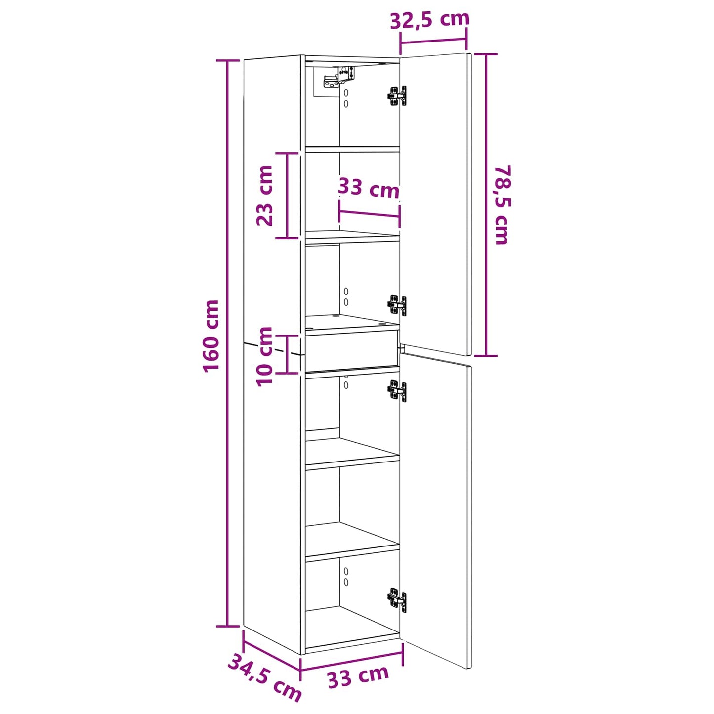 Wall-mounted Bathroom Cabinet Artisan Oak 33 x 34.5 x 160 cm