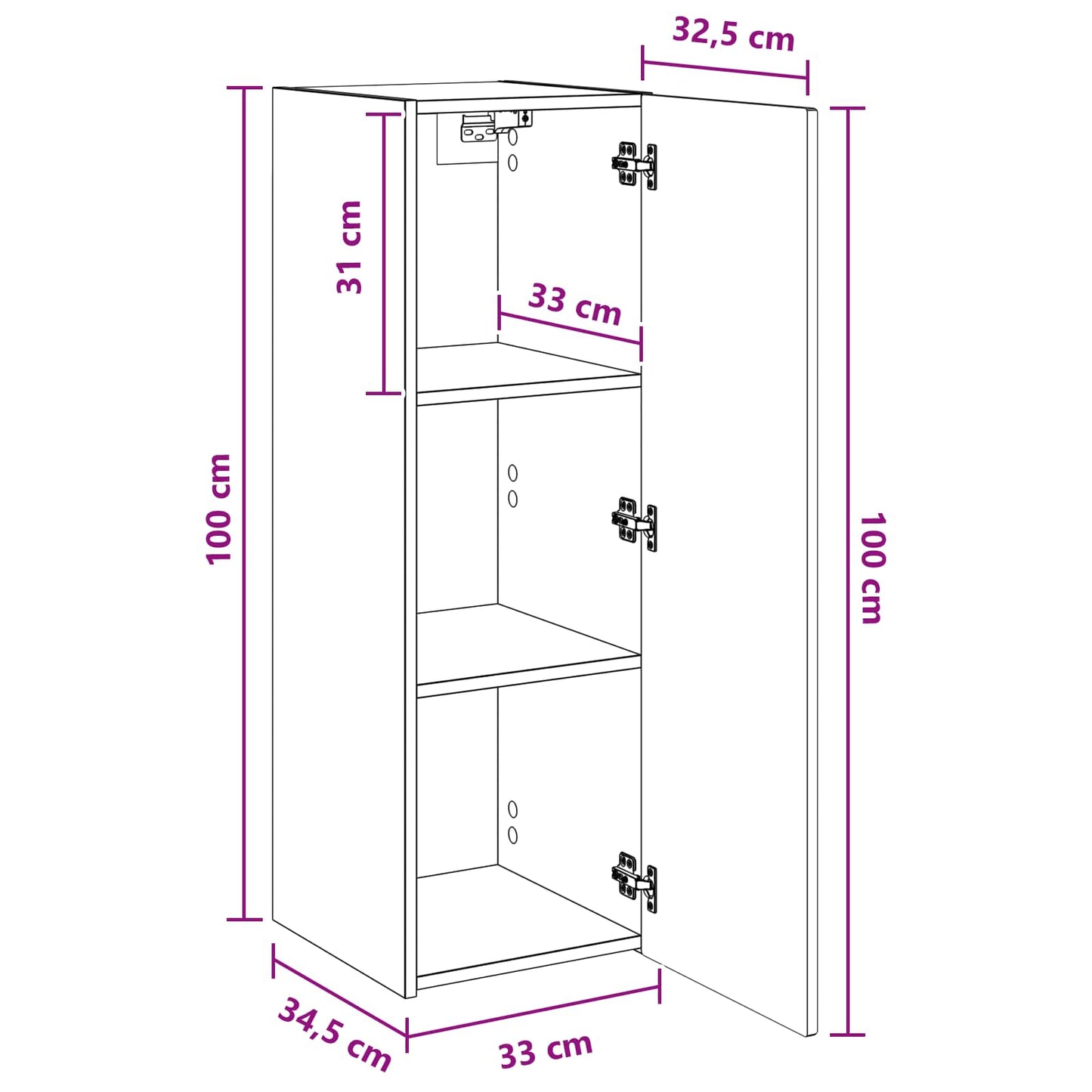 Wall-mounted Bathroom Cabinet White 33 x 34.5 x 100 cm