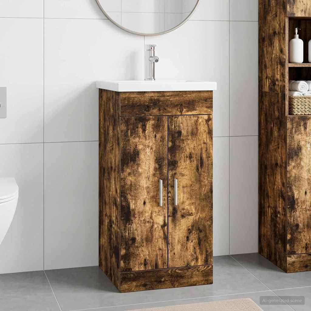 Bathroom Vanity with Sink Smoked Oak 42 x 40 x 84.5 cm
