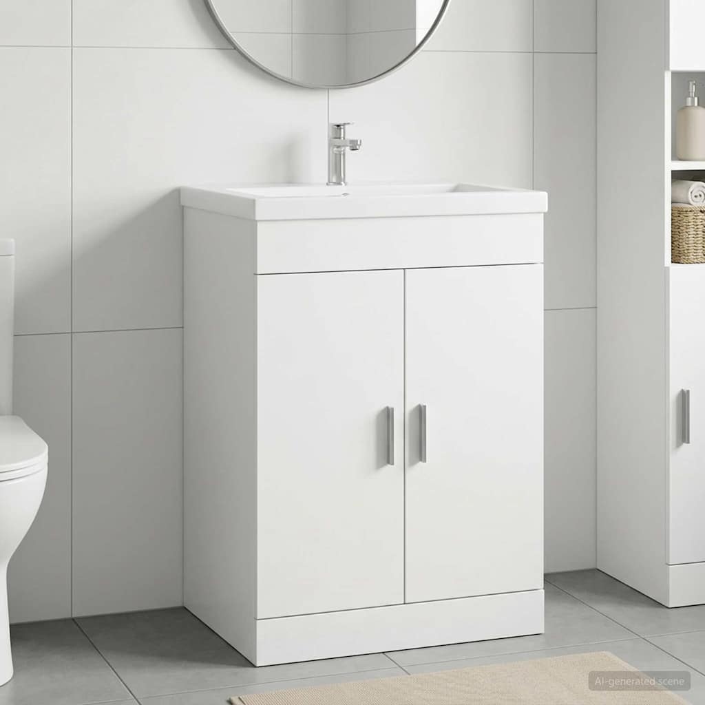 Bathroom Under Sink Cabinet White 56 x 37.5 x 81 cm