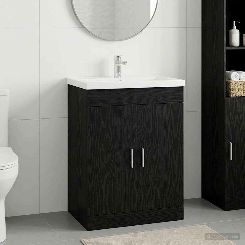 Bathroom Under Sink Cabinet Black Oak 56 x 37.5 x 81 cm