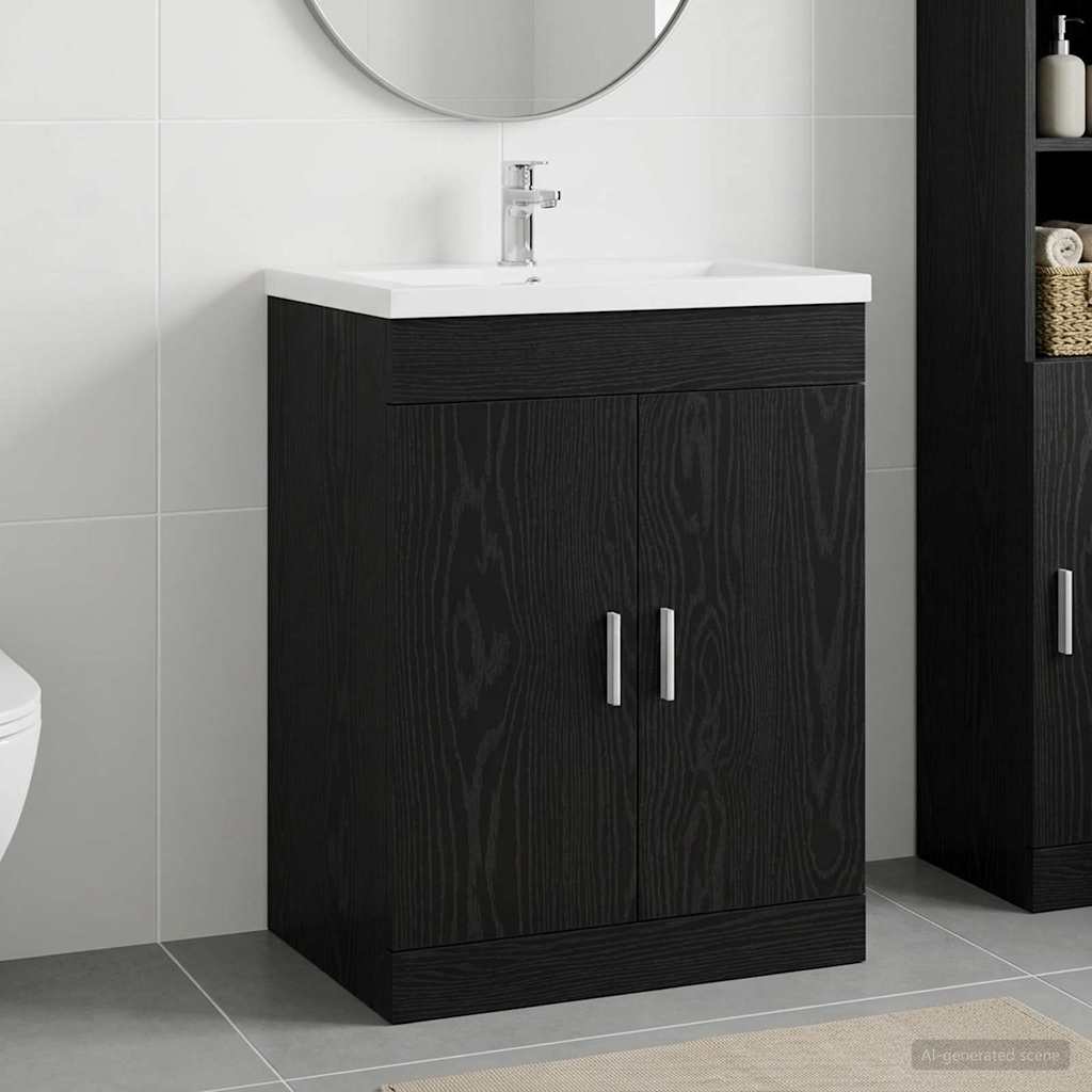 Bathroom Under Sink Cabinet Black Oak 78.5 x 37.5 x 81 cm
