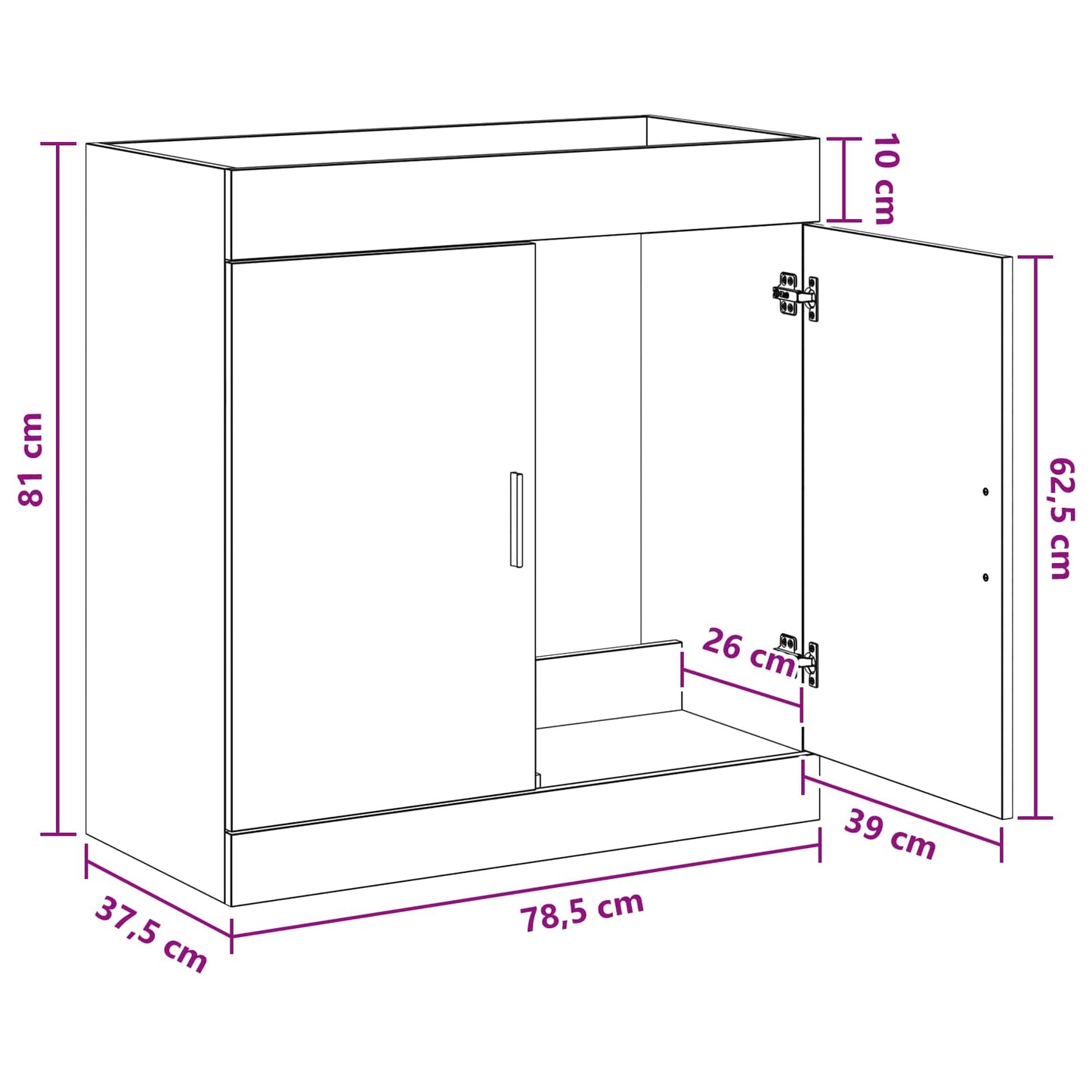 Bathroom Under Sink Cabinet Black Oak 78.5 x 37.5 x 81 cm