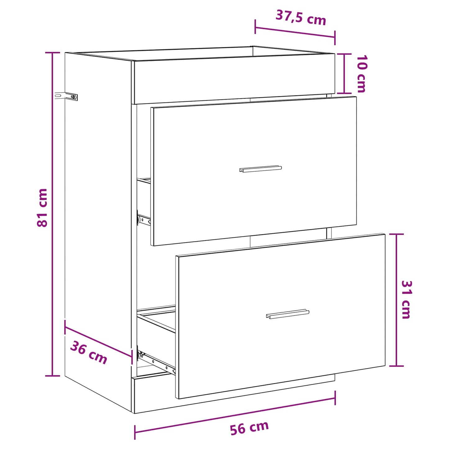 Bathroom Under Sink Cabinet White 56 x 37.5 x 81 cm