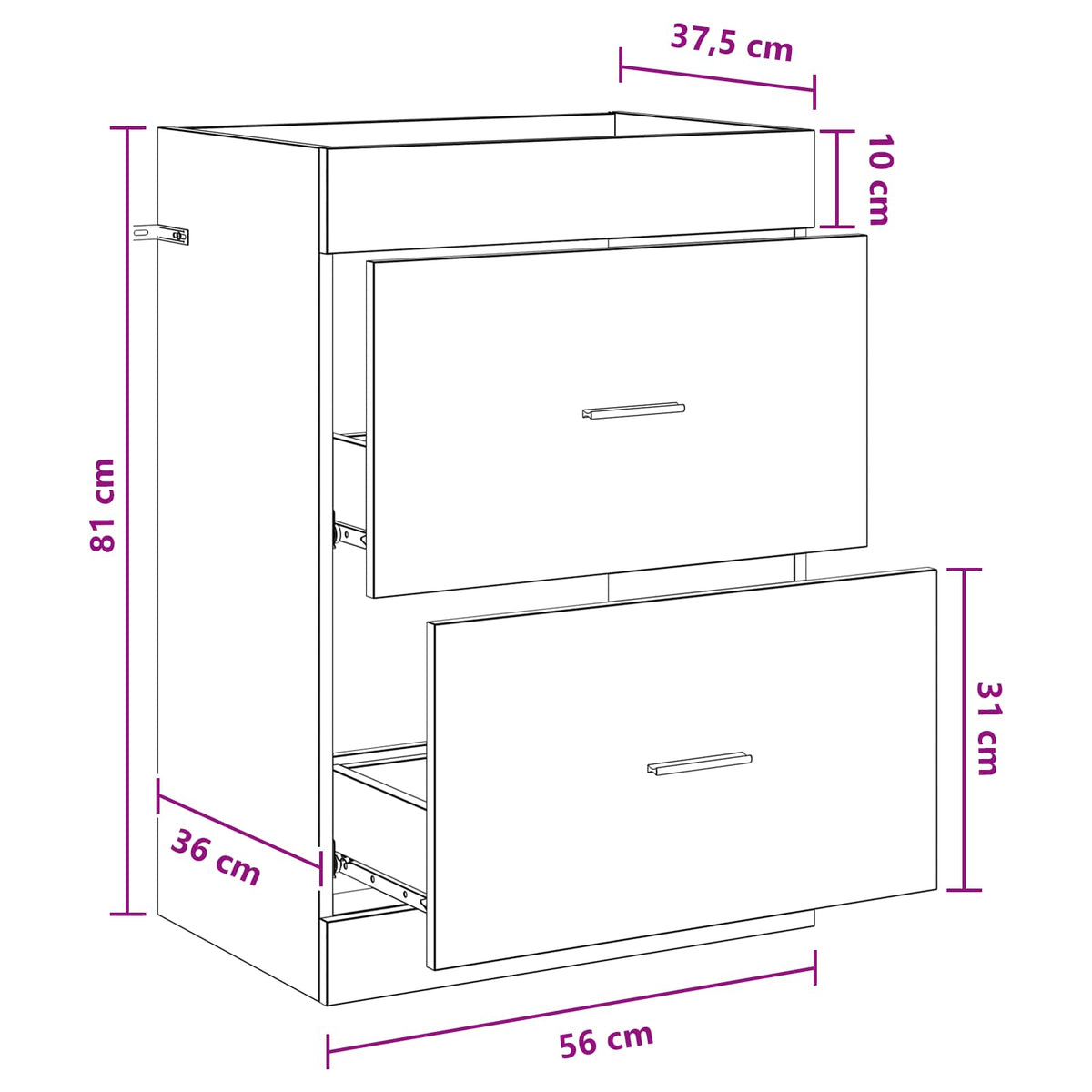 Bathroom Under Sink Cabinet Black Oak 56 x 37.5 x 81 cm