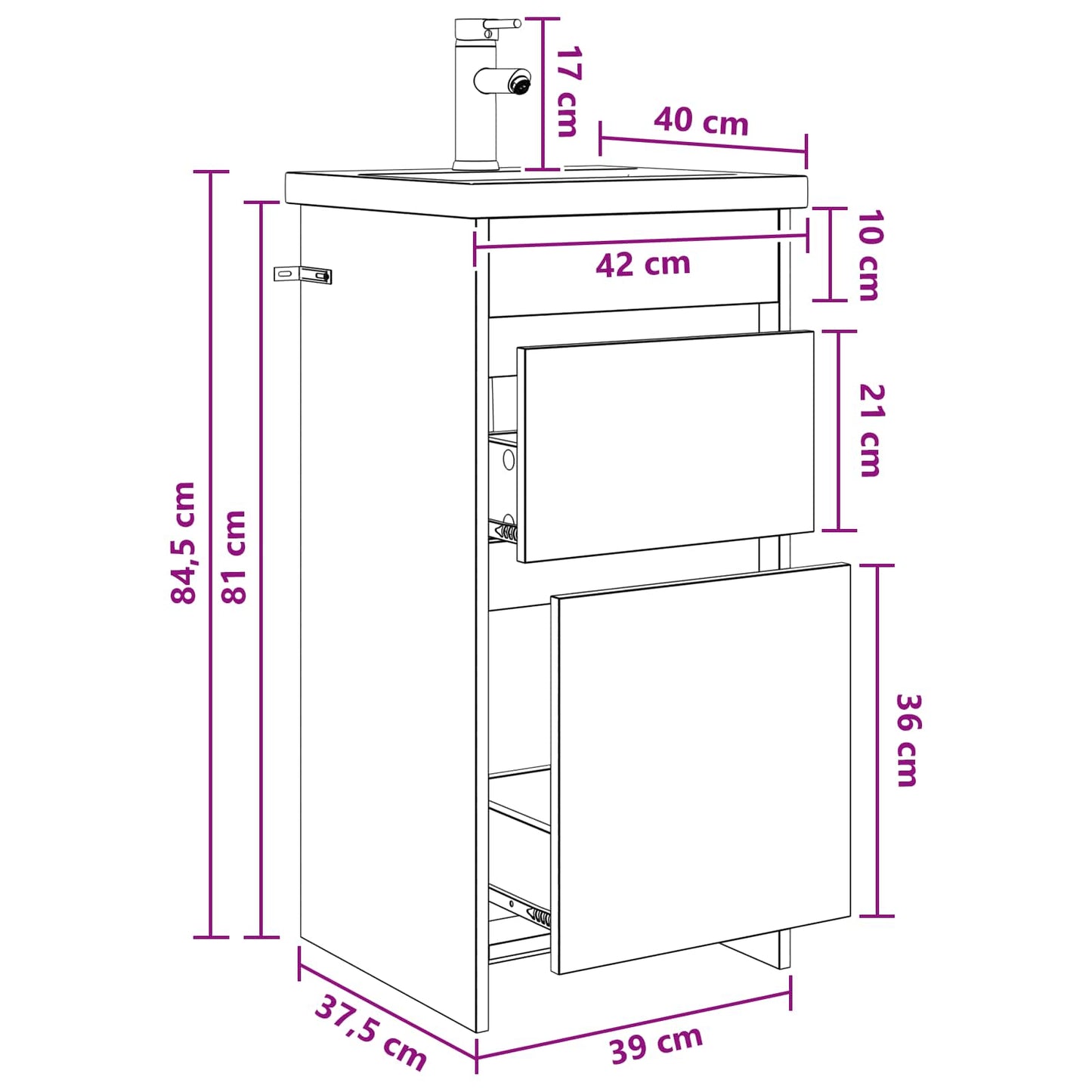 Bathroom Vanity with Sink Artisan Oak 42 x 40 x 84.5 cm