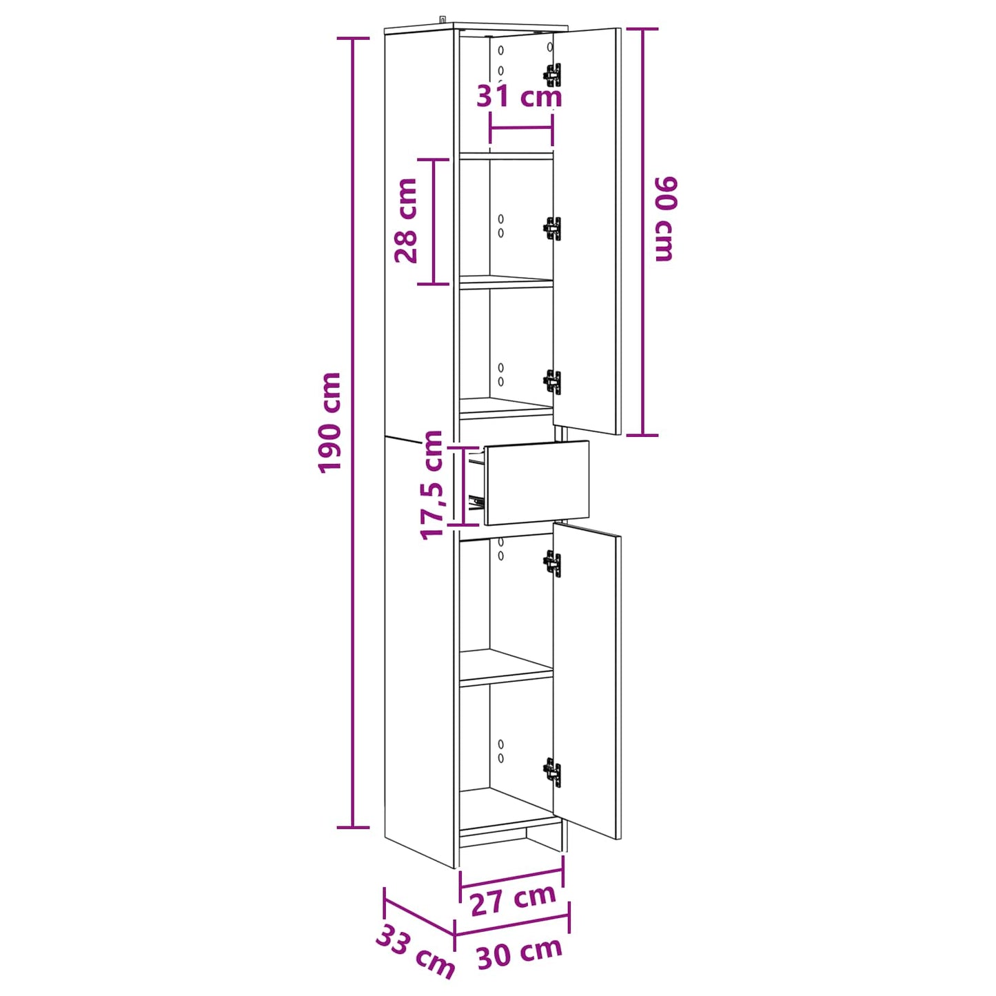 Bathroom Cabinet Smoked Oak 30 x 33 x 190 cm Engineered Wood