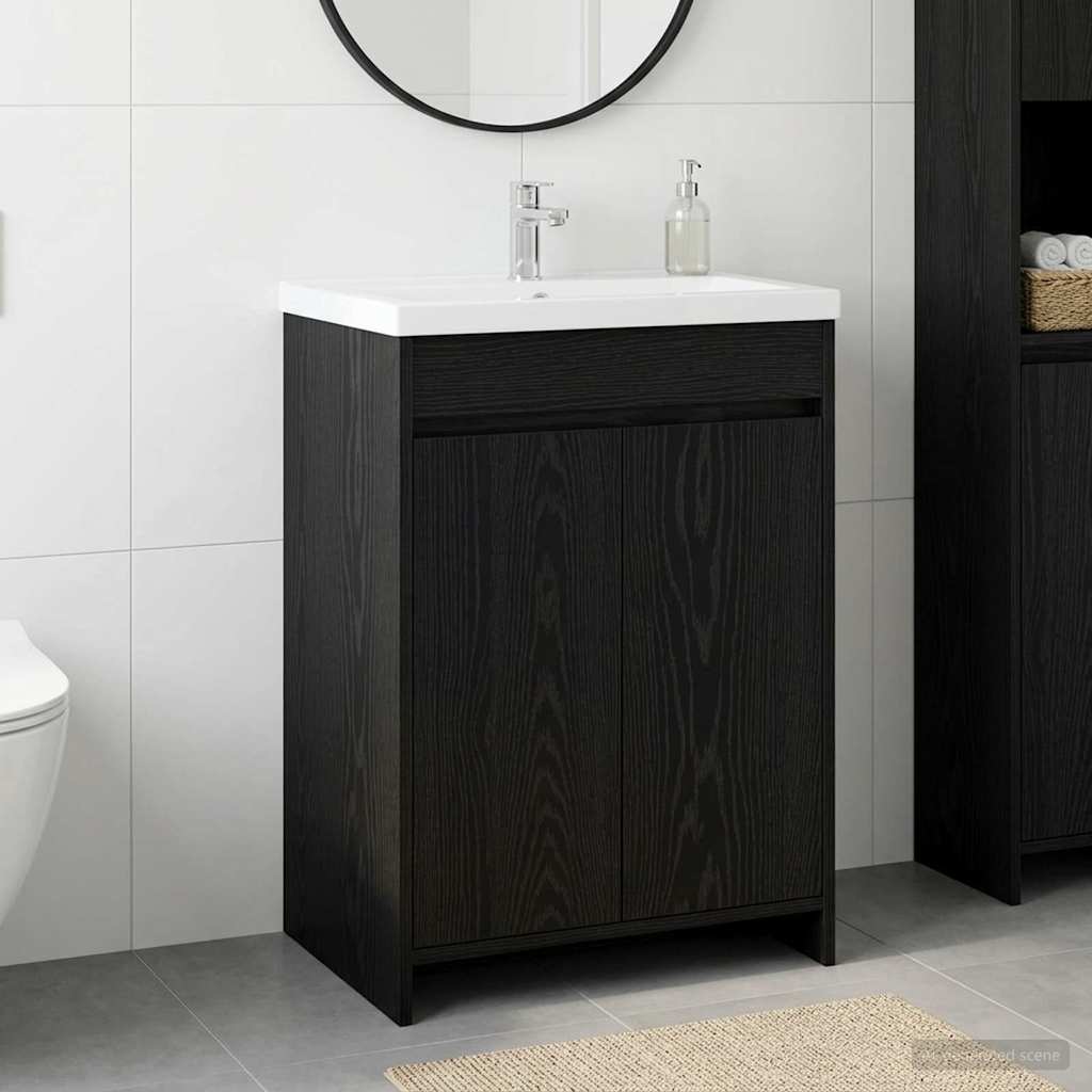 Bathroom Under Sink Cabinet Black Oak 56 x 37.5 x 81 cm