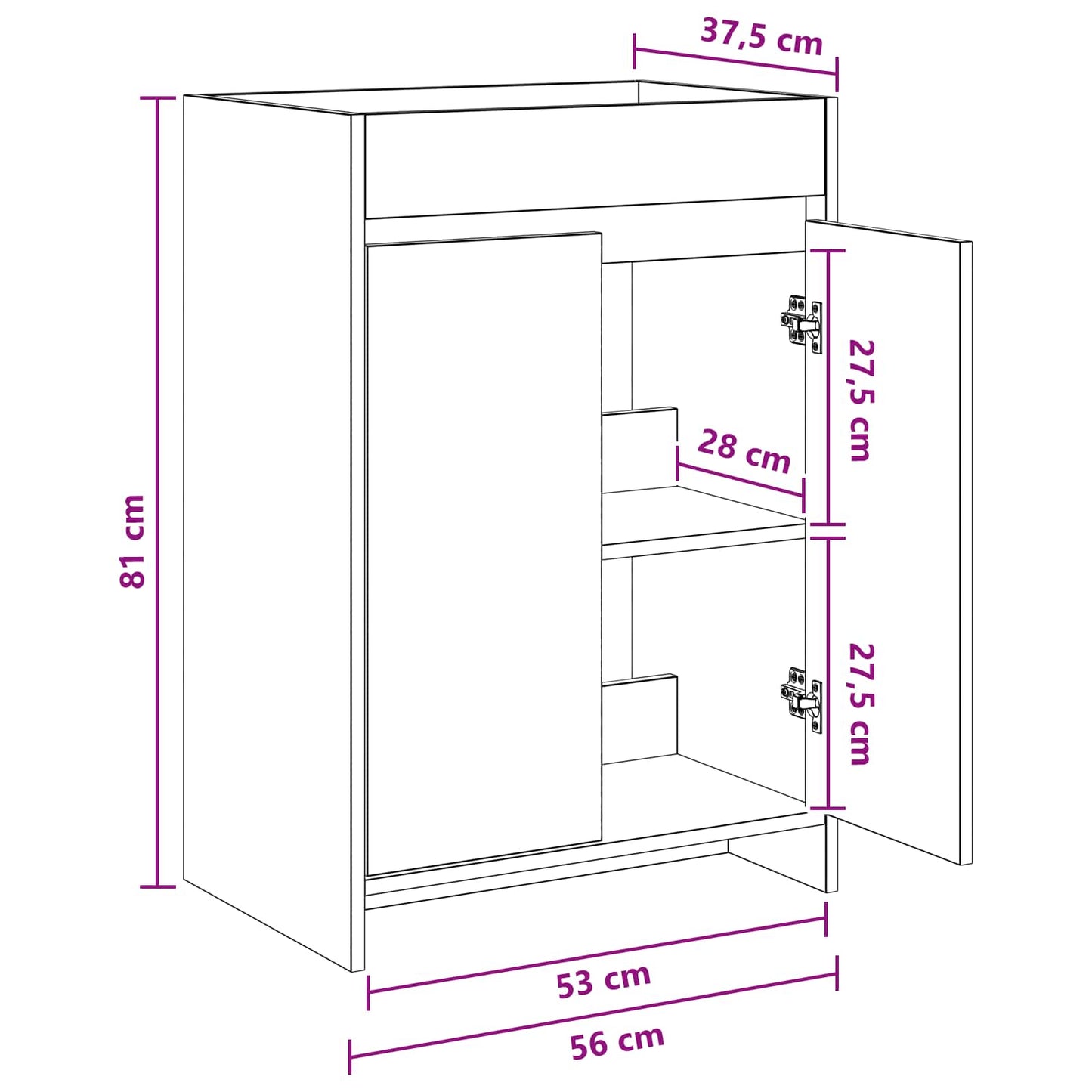 Bathroom Under Sink Cabinet Concrete Grey 56 x 37.5 x 81 cm