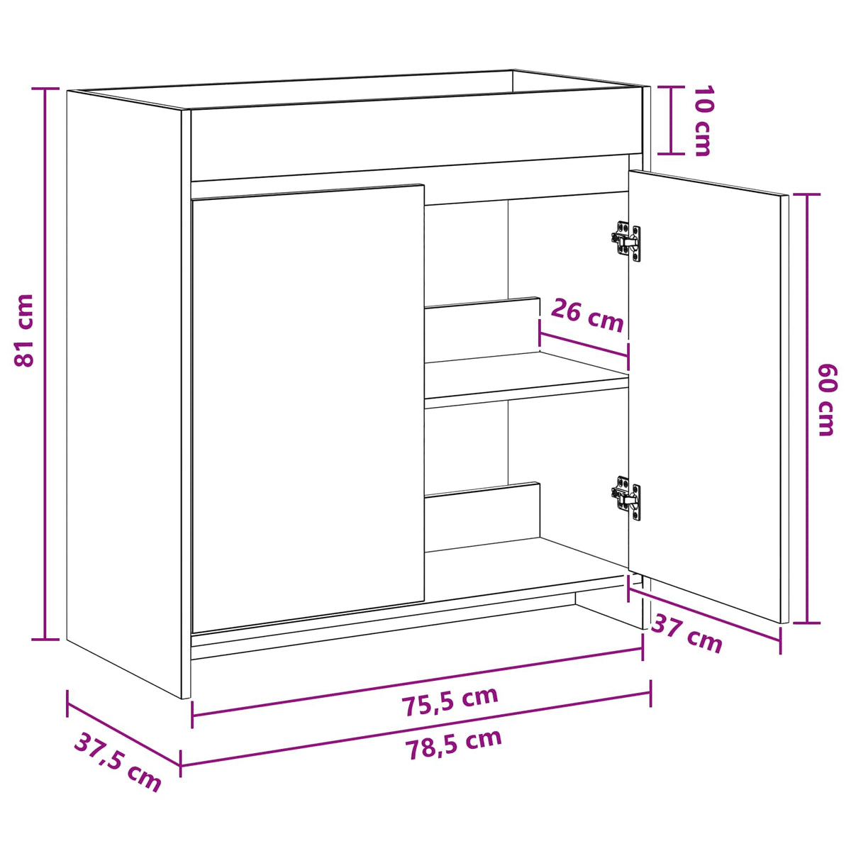 Bathroom Under Sink Cabinet Black Oak 78.5 x 37.5 x 81 cm