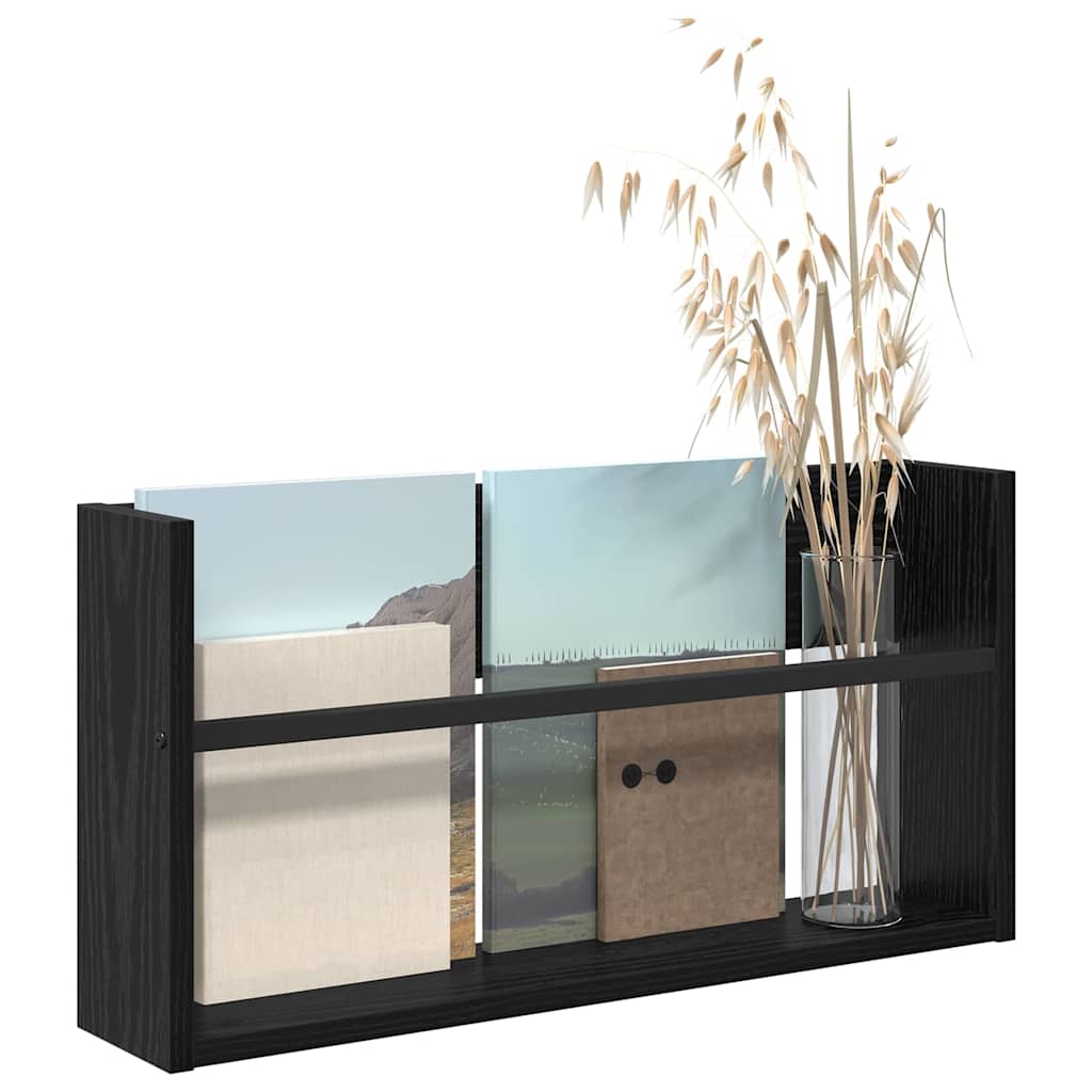 Magazine Rack Black Oak 60 x 12 x 30 cm Engineered Wood