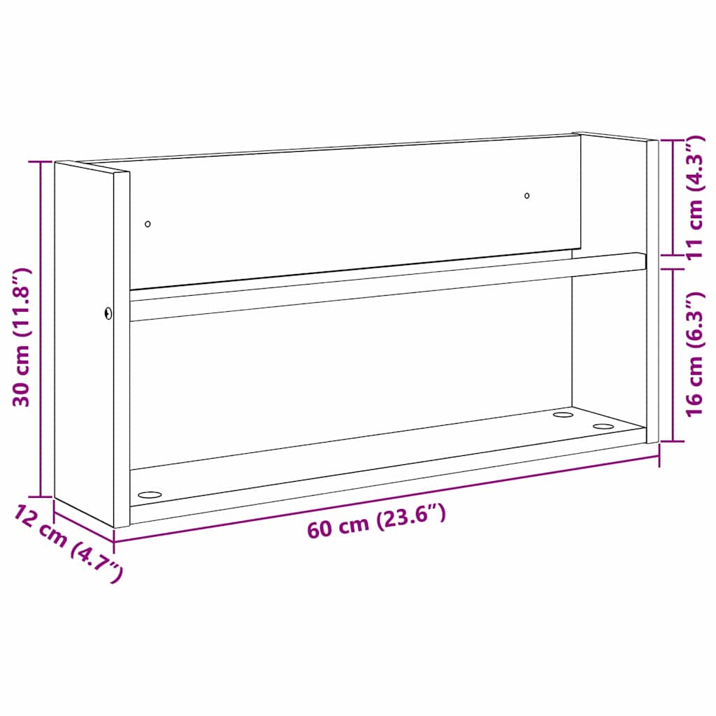 Magazine Rack Black Oak 60 x 12 x 30 cm Engineered Wood