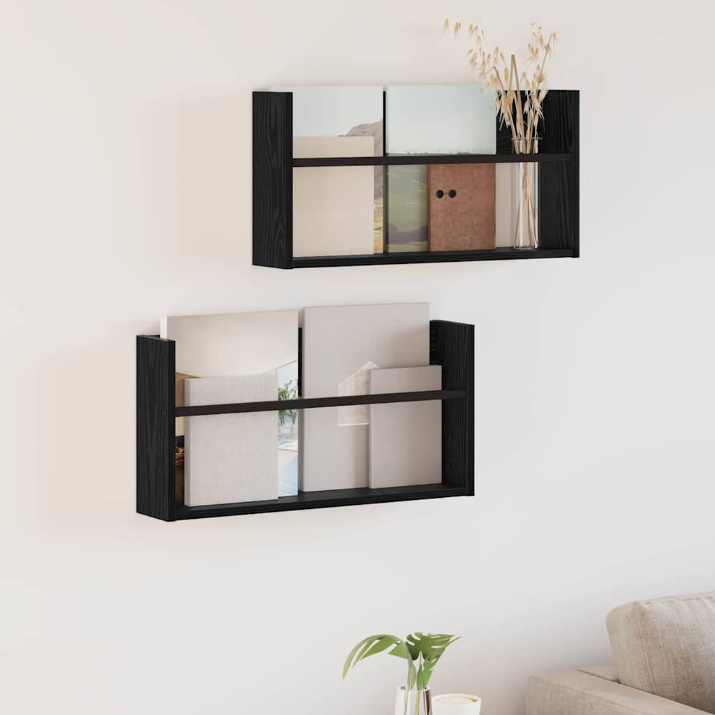 Magazine Rack 2 pcs Black Oak 60 x 12 x 30 cm Engineered Wood