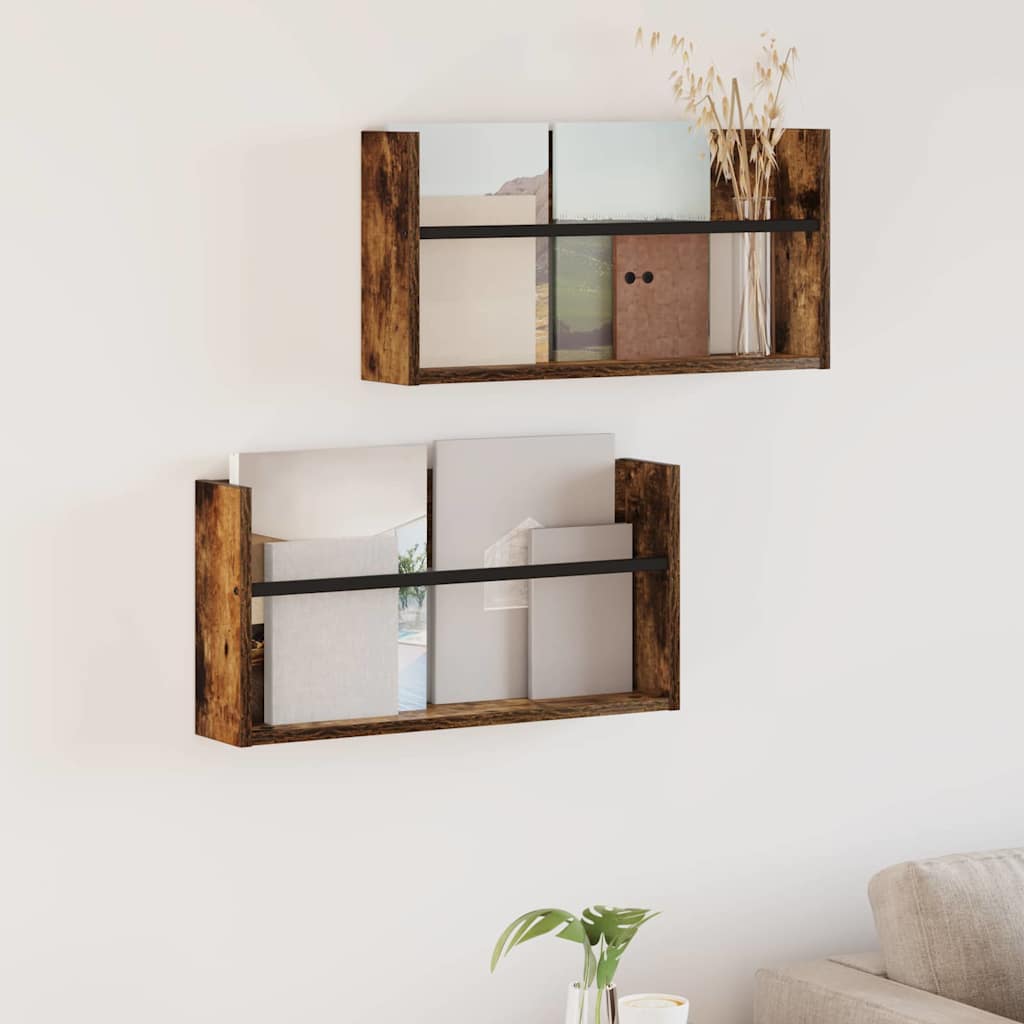 Magazine Rack 2 pcs Smoked Oak 60 x 12 x 30 cm Engineered Wood
