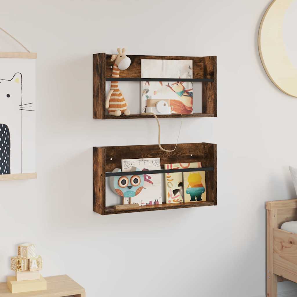 Magazine Rack 2 pcs Smoked Oak 60 x 12 x 30 cm Engineered Wood