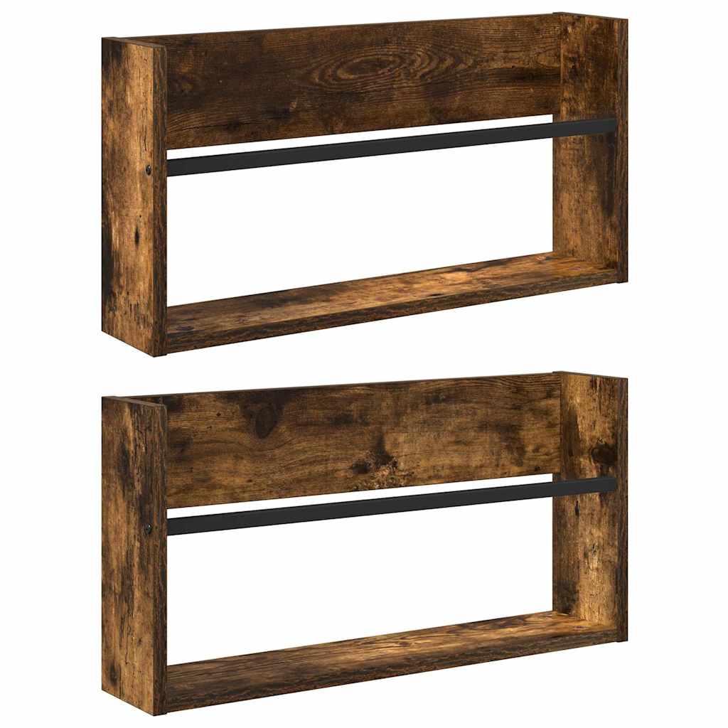 Magazine Rack 2 pcs Smoked Oak 60 x 12 x 30 cm Engineered Wood