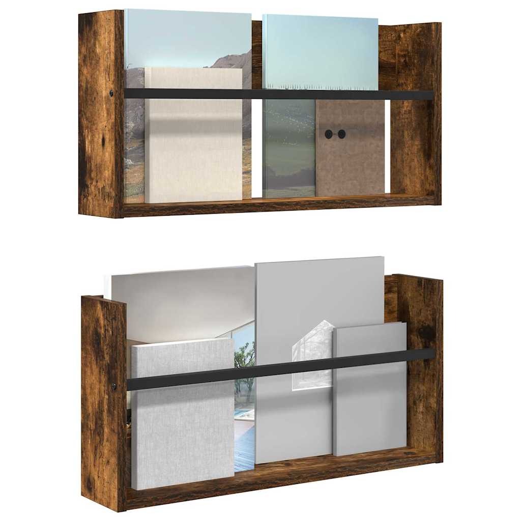 Magazine Rack 2 pcs Smoked Oak 60 x 12 x 30 cm Engineered Wood