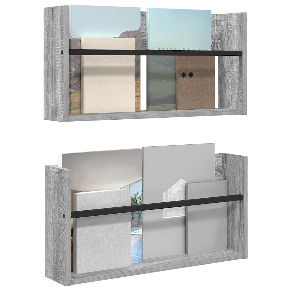 Magazine Rack 2 pcs Grey Sonoma 60 x 12 x 30 cm Engineered Wood