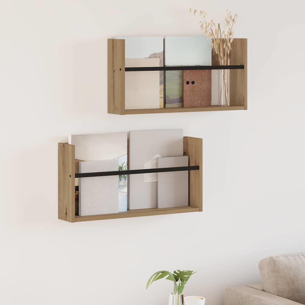 Magazine Rack 2 pcs Artisan Oak 60 x 12 x 30 cm Engineered Wood