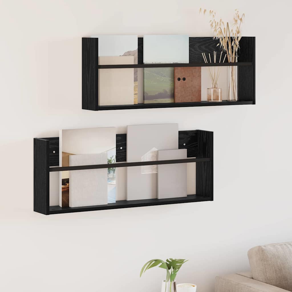 Magazine Rack 2 pcs Black Oak 80 x 12 x 30 cm Engineered Wood