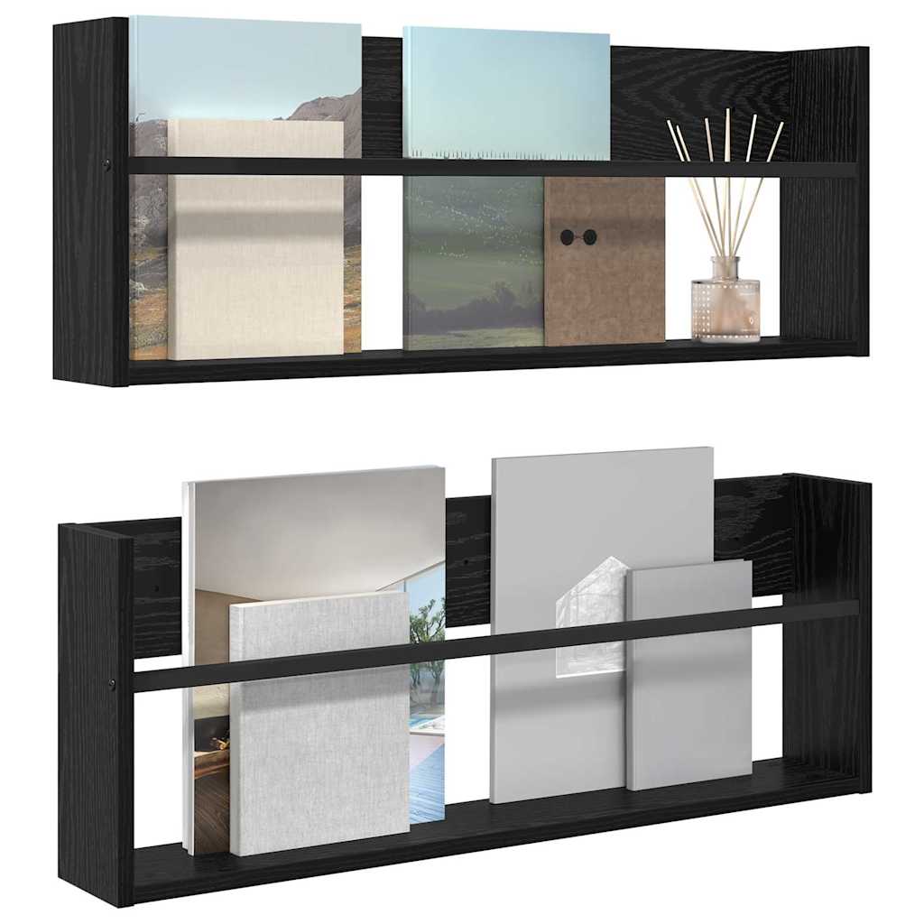 Magazine Rack 2 pcs Black Oak 80 x 12 x 30 cm Engineered Wood