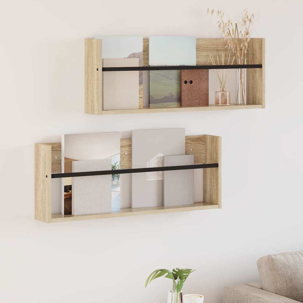 Magazine Rack 2 pcs Sonoma Oak 80 x 12 x 30 cm Engineered Wood