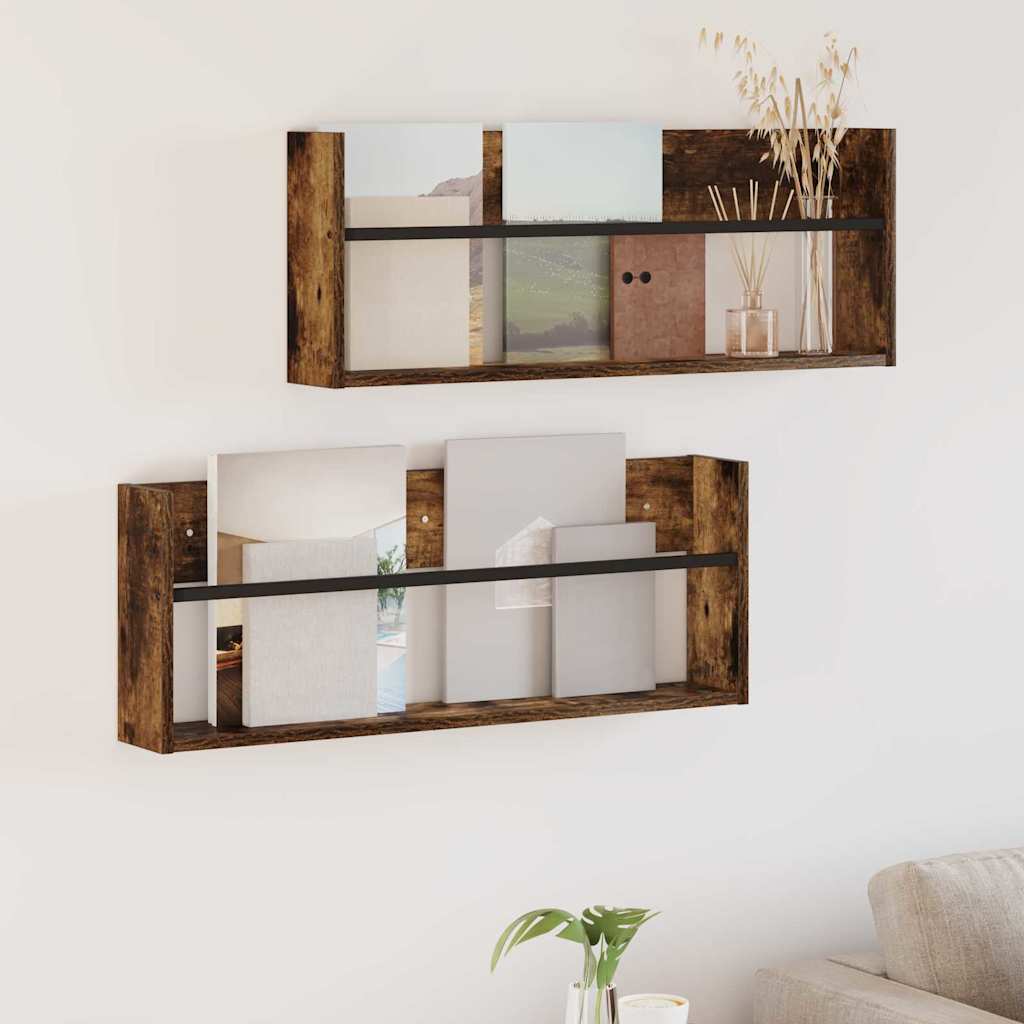 Magazine Rack 2 pcs Smoked Oak 80 x 12 x 30 cm Engineered Wood