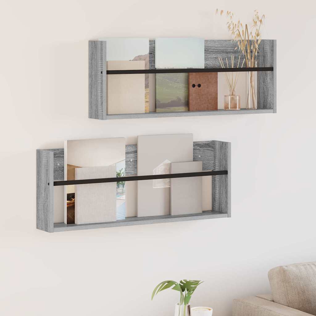 Magazine Rack 2 pcs Grey Sonoma 80 x 12 x 30 cm Engineered Wood