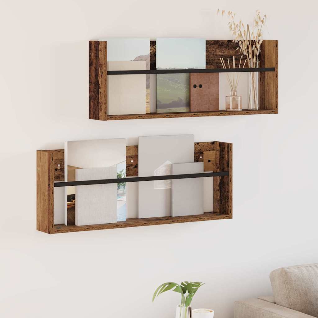 Magazine Rack 2 pcs Old Wood 80 x 12 x 30 cm Engineered Wood