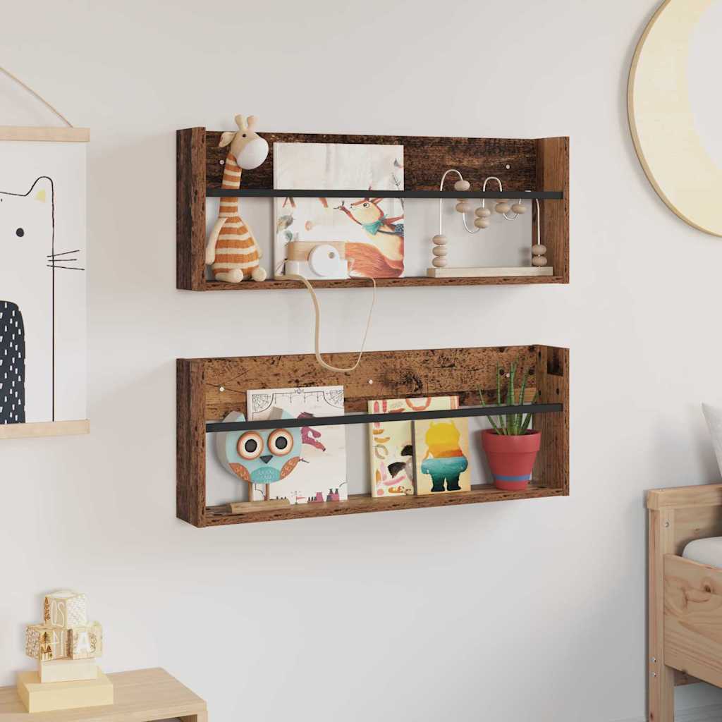Magazine Rack 2 pcs Old Wood 80 x 12 x 30 cm Engineered Wood