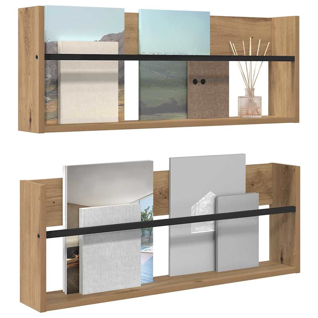 Magazine Rack 2 pcs Artisan Oak 80 x 12 x 30 cm Engineered Wood
