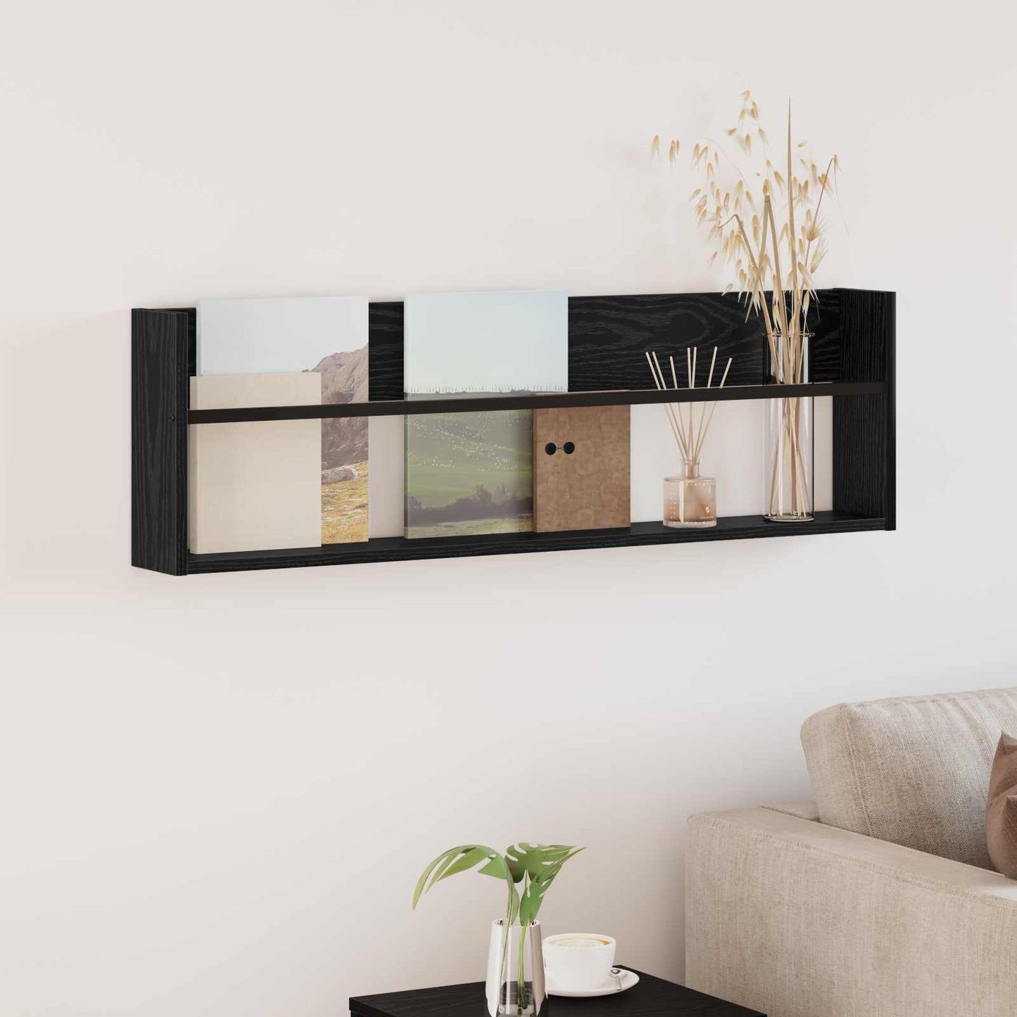 Magazine Rack Black Oak 100 x 12 x 30 cm Engineered Wood