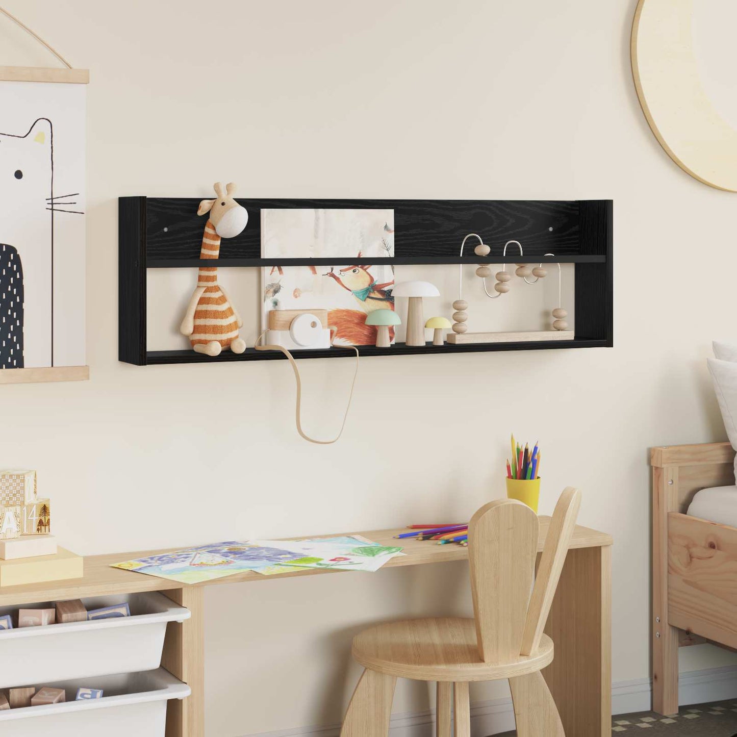 Magazine Rack Black Oak 100 x 12 x 30 cm Engineered Wood