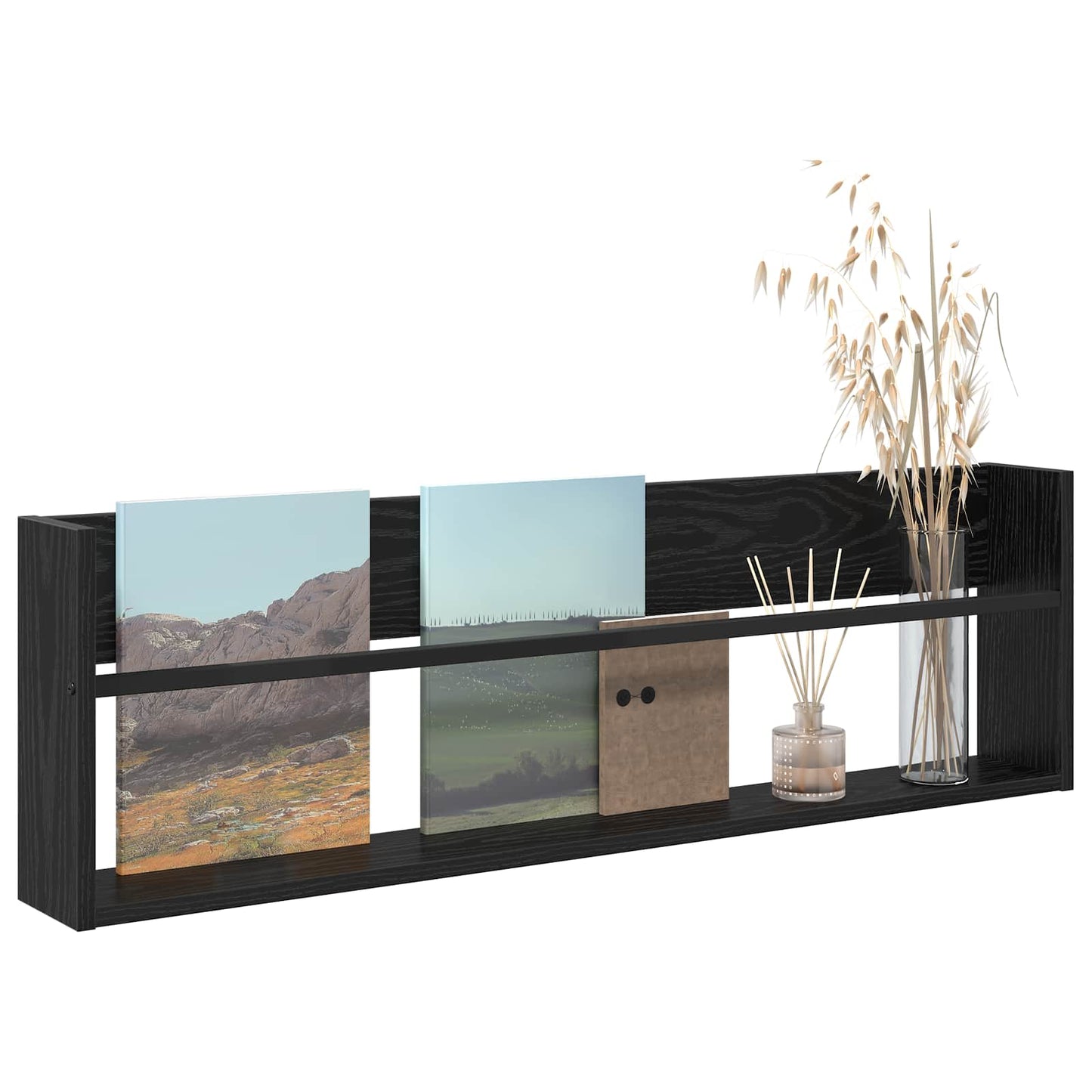 Magazine Rack Black Oak 100 x 12 x 30 cm Engineered Wood