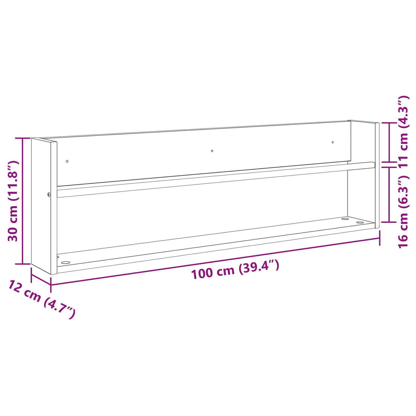 Magazine Rack Black Oak 100 x 12 x 30 cm Engineered Wood