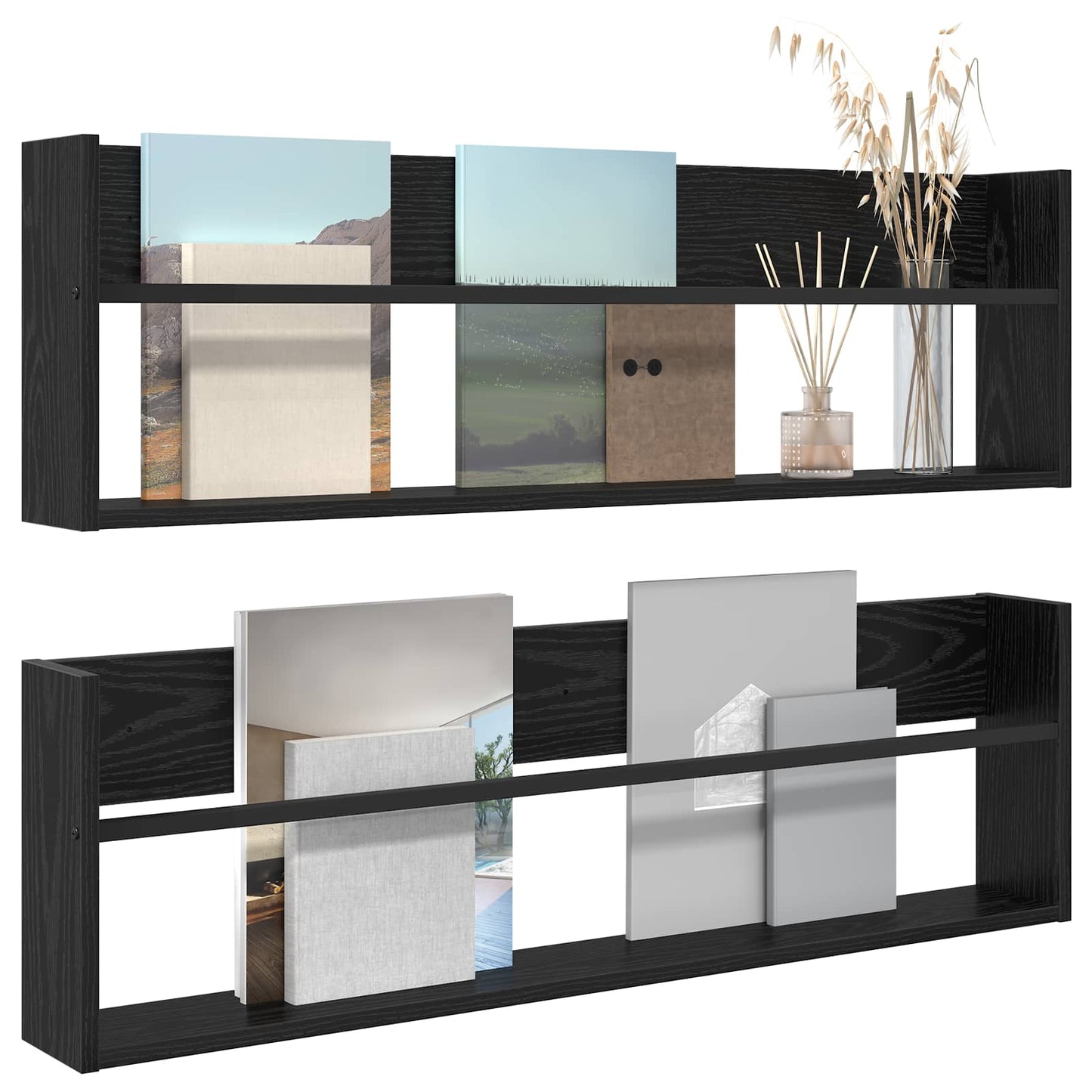 Magazine Rack 2 pcs Black Oak 100 x 12 x 30 cm Engineered Wood