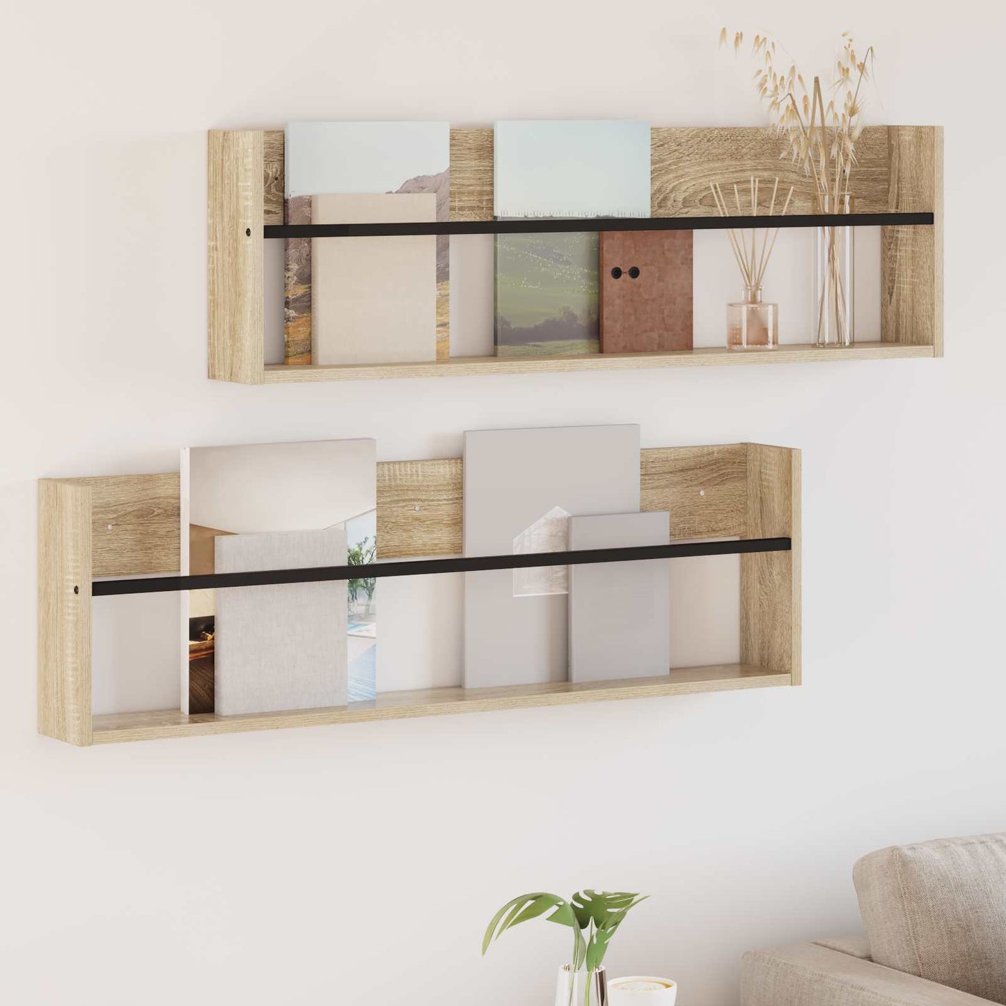 Magazine Rack 2 pcs Sonoma Oak 100 x 12 x 30 cm Engineered Wood