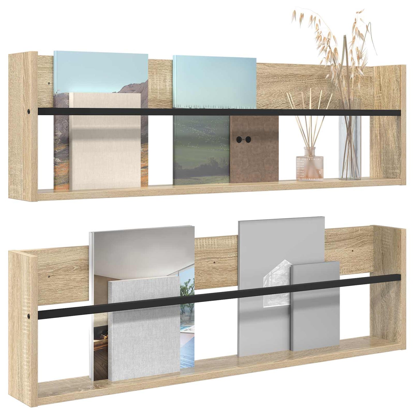 Magazine Rack 2 pcs Sonoma Oak 100 x 12 x 30 cm Engineered Wood
